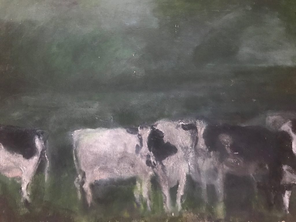 "Darling Cows, Roxbury, Dusk" Oil on canvas by Ellen Wong