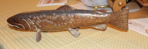 Wood carving of trout by Joe Dibble